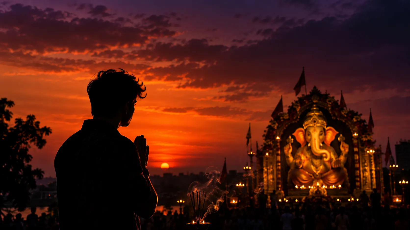 AI-generated example for Golden Hour Pandal Visit — Ganesh Chaturthi AI photo prompt